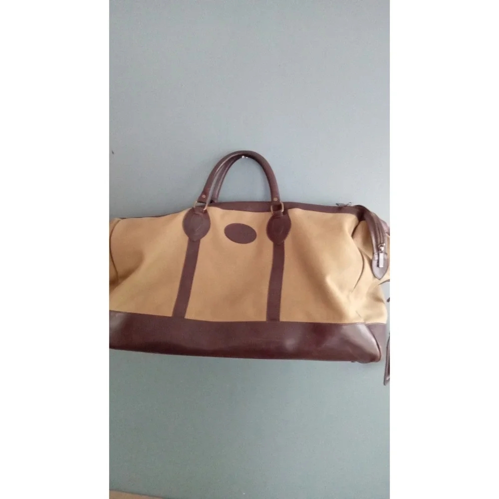Vintage Canvas Leather Trim Travel Duffel Bag‎ Brown Leather Accents